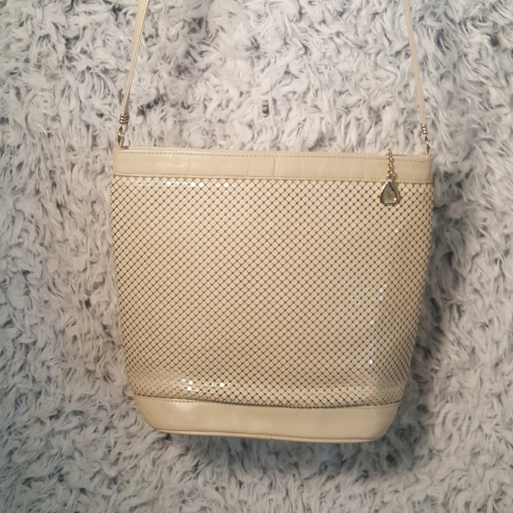 Whiting And Davis Cream Leather And Mesh Bag. - image 1